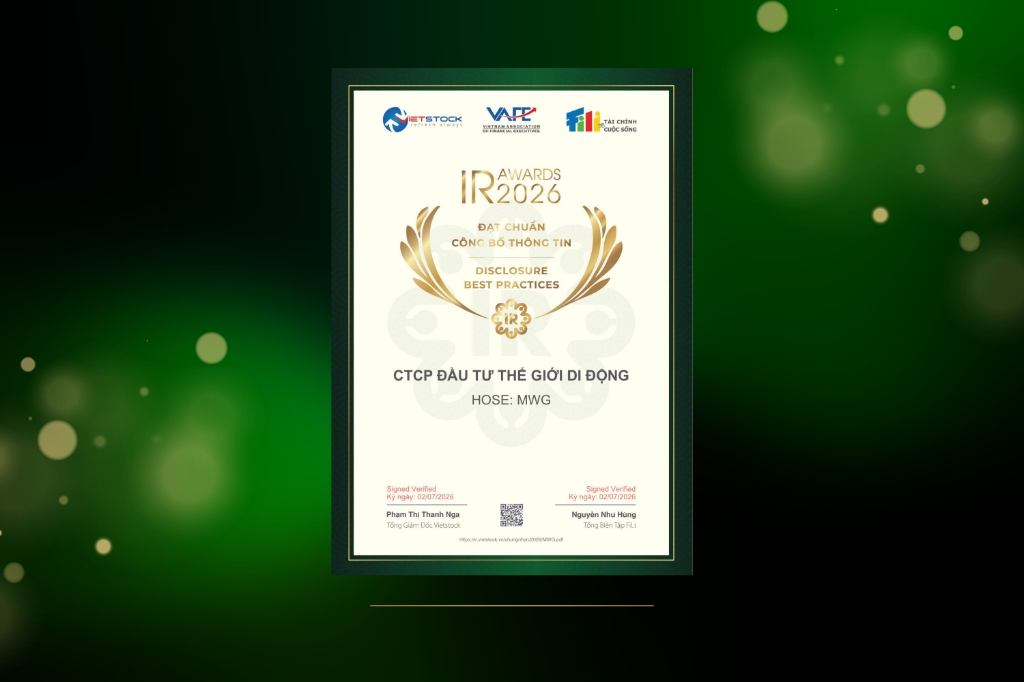 MWG Được Vinh Danh “Doanh Nghiệp Đạt Chuẩn Công bố Thông Tin” Tại IR Awards 2026